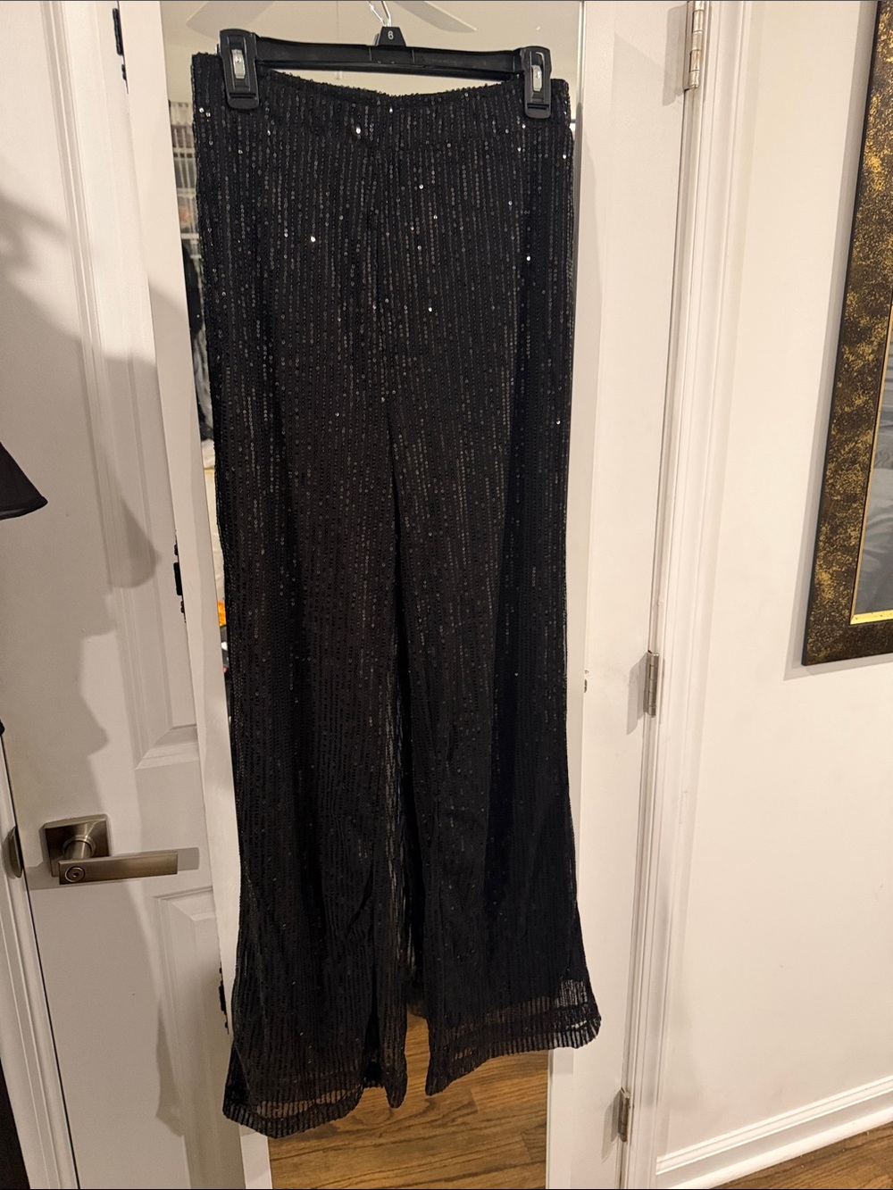 Black Sequin Wide Leg Evening Pants